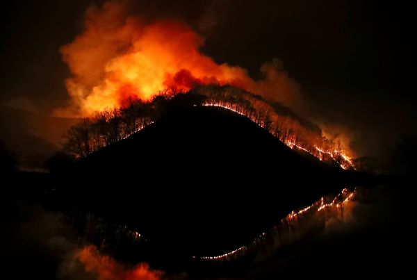 경북 의성군 산불 최초 실화자를 목격했다는 진술이 확인됐다. 사진은 지난 23일 오후 경북 의성군 의성읍 업리 동사곡지(저수지) 뒤편 야산에 거대한 산불이 확산하는 모습. /사진=뉴스1