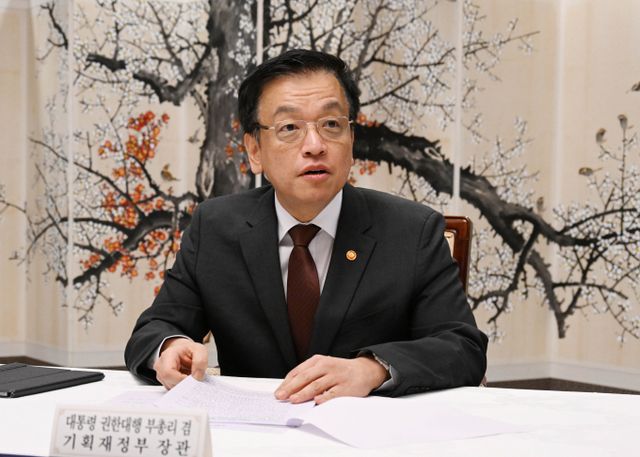 최상목 대통령 권한대행 부총리 겸 기획재정부 장관은 미국의 한국 민감국가 포함에 대해 TF를 구성해 후속 협의를 하겠다고 밝혔다. 사진은 최 권한대행이 24일 서울 종로구 정부서울청사에서 열린 대외경제현안간담회를 주재하는 모습. /사진=뉴시스(기획재정부 제공) 