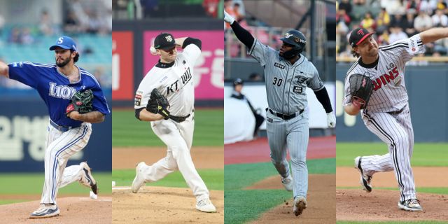 KBO리그에서 활약했던 외국인 선수들이 메이저리그 도전에 나섰으나 줄줄이 마이너리그행 통보를 받았다. 사진은 2024시즌 KBO리그에서 활약한 코너 시볼드, 웨스 벤자민, 요나단 페라자, 디트릭 엔스(왼쪽부터)의 모습. /사진=뉴스1