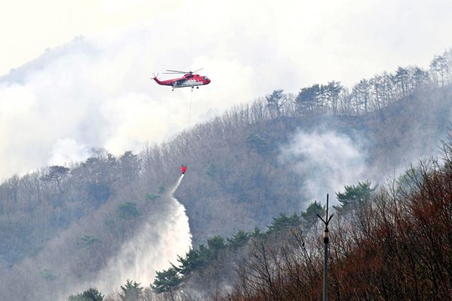 벤츠 사회공헌위원회가 영남권 대형 산불 피해 복구를 위해 5억원을 전달할 예정이다. 사진은 경남 산청 일대 산불 진화 작업 모습. /사진=뉴시스