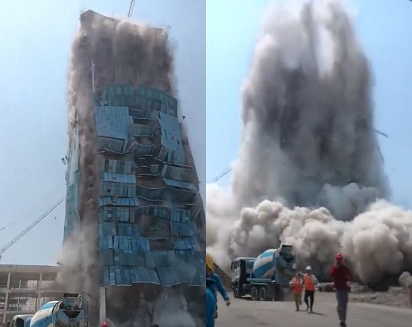 미얀마에서 발생한 규모 7.7 강진 여파로 신축 중이던 태국 방콕 고층 건물이 무너졌다. 사진은 태국 방콕 고층 건물이 순식간에 무너지는 모습. /사진= ViralPress 캡처