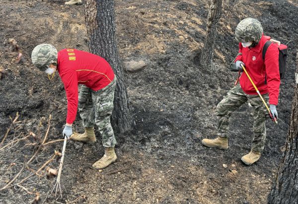 경북 의성군에서 시작돼 강풍을 타고 영덕군까지 확산됐던 주불이 잡혔다. 사진은 28일 신속기동부대인 해병대 1사단 장병들이 경북 영덕군 영덕읍 천전리 산불 피해현장에서 잔불 정리 작업을 하고 있는 모습. /사진=뉴스1