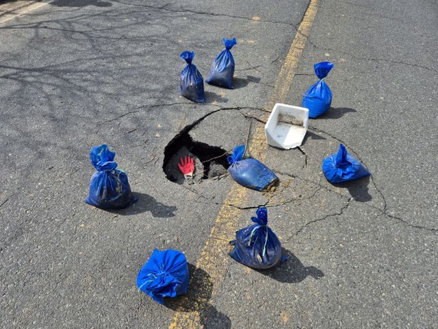 충남 서천군 비인면 한 도로에 싱크홀이 발생해 양방향 도로가 통제됐다. 사진은 31일 충남 서천군 한 도로에 발생한 싱크홀의 모습. /사진=뉴시스(서천군 비인면 행정복지센터 제공) 