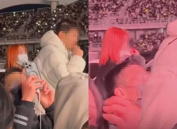 가수 지드래곤의 콘서트장에서 중국인 커플이 전자담배를 피우는 모습이 포착됐다. 사진은 콘서트장 한가운데에서 흡연하는 중국인 남녀의 모습. /사진=스레드 캡처