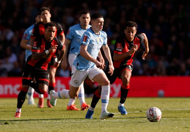 맨체스터 시티가 AFC본머스를 꺾고 FA컵 4강 진출을 확정지었다. 사진은 31일(한국시각) 영국 본머스 바이탈리티스타디움에서 열린 AC본머스와 맨체스터시티의 경기에 나선 필 포든의 모습. /사진=로이터