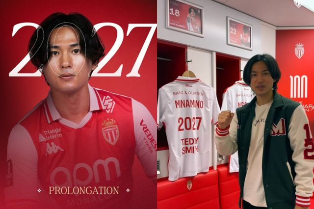 미나미노 타쿠미가 소속팀 AS모나코와 재계약에 성공했다. 사진은 지난 4일 AS모나코와 재계약을 체결한 미나미노 타쿠미의 모습. /사진=AS모나코 인스타그램 캡처