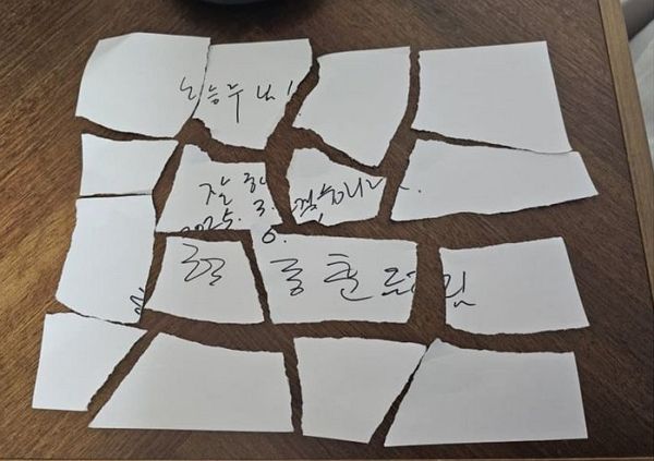 사진은 A씨가 공유한 갈기갈기 찢어진 한 전 대표 사인. /사진=온라인 커뮤니티 캡처