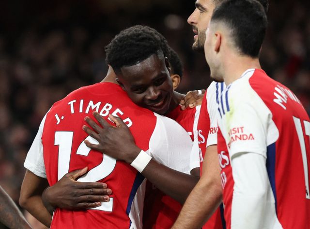 부카요 사카가 3개월 만에 복귀전에서 결승골을 터트렸다. 사진은 2일(한국시각) 영국 런던 에미레이츠 스타디움에서 열린 2024-25시즌 잉글랜드 프리미어리그(EPL) 30라운드 아스널과 풀럼의 경기에 교체 출전한 부카요 사카의 모습. /사진=로이터