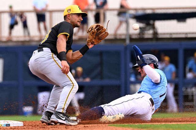 피츠버그 파이리츠가 템파베이 레이스와의 경기에서 1-6 완패했다. 사진은 2025시즌 시범경기에 출전한 탬파베이 레이스 제이크 맨검(오른쪽)의 모습. /사진=로이터