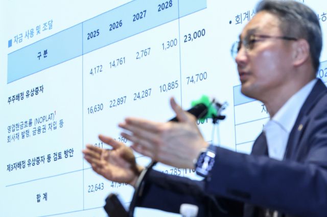 한화에어로스페이스가 강세다. 사진은 안병철 한화에어로스페이스 전략총괄 사장이 지난 8일 오전 서울 중구 장교동 한화 그룹 본사에서 열린 '한화에어로 미래 비전 설명회'에서 중장기 투자 계획 및 최근 유상증자 관련 입장 발표를 하는 모습. /사진=뉴스1