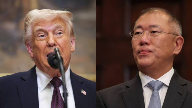 도널드 트럼프 미국대통령의 자동차 상호관세 정책 기조에 현대차그룹 북미 사업에 자금줄 역할을 하는 현대캐피탈아메리카도 영향을 받을 것으로 보인다. /왼쪽은 트럼프 대통령, 오른쪽은 정의선 현대차그룹 회자의 모습. /사진=로이터 