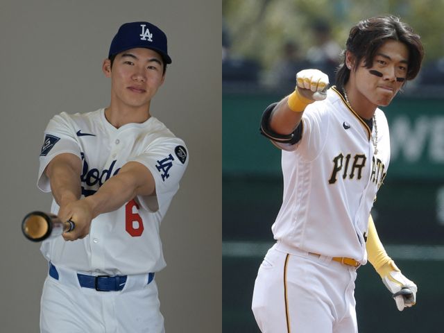 트리플 A에서 활약 중인 김혜성과 배지환이 안타를 추가했다. 사진은 LA다저스와 피츠버그 파이리츠에서 활약하던 당시 김혜성(왼쪽)과 배지환의 모습. /사진=로이터