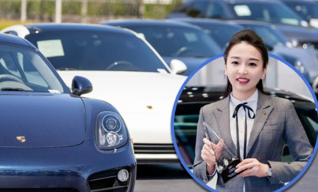 포르쉐 판매왕이 된 미모의 여성 판매원 무 첸웬(34)이 성 접대 루머가 돌자 강력히 대응했다. 사진은 무 첸웬의 모습. /사진=사우스차이나모닝포스트 홈페이지 캡처 
