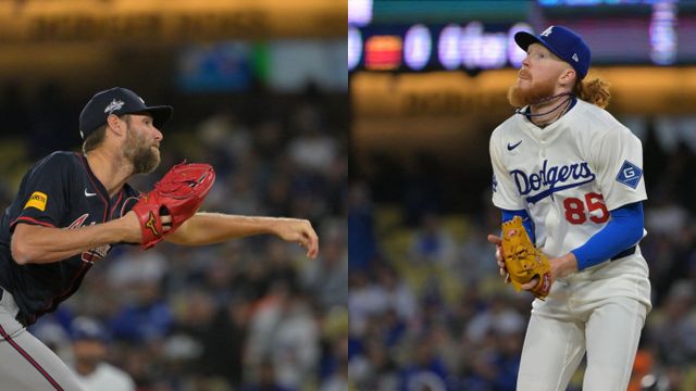 LA다저스와 애틀랜타 브레이브스의 경기에 선발등판했던 크리스 세일과 더스틴 메이의 운명이 5회에 갈렸다. 사진은 2일(한국시각) 미국 캘리포니아주 로스앤젤레스 다저스타디움에서 열린 LA다저스와 애틀랜타 브레이브스의 경기에 선발등판한 크리스 세일(왼쪽)과 더스틴 메이(오른쪽)의 모습. /사진=로이터