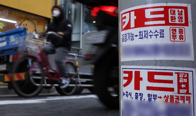 카드론 잔액이 올 들어 처음으로 감소했다. 사진은 서울 중구 명동 일대에 있는 카드 대출 및 대납 광고물. /사진=뉴스1