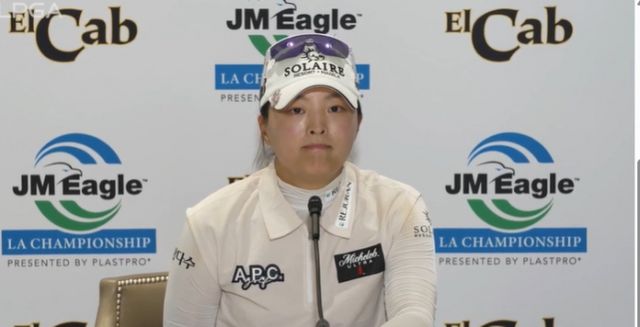 프로 골프선수 고진영이 2개월 만에 미국여자프로골프 투어 대회 톱10에 들었다. 사진은 21일(한국시각) 미국 캘리포니아주 로스앤젤레스엘 카바예로 컨트리클럽(파72)에서 열린 JM이글 LA챔피언십 4라운드를 마친 고진영이 인터뷰하는 모습. /사진=미국여자프로골프(LPGA) 홈페이지 캡처