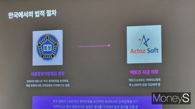 위메이드가 중국 게임사의 IP 로열티 편취 행태를 비판하면서 한국 게임사들의 권익을 지켜야 한다고 목소리를 높였다. 사진은 21일 진행된 판교 위메이드타워에서 중국 저작권 소송 배상금 관련 설명회. /사진=양진원 기자