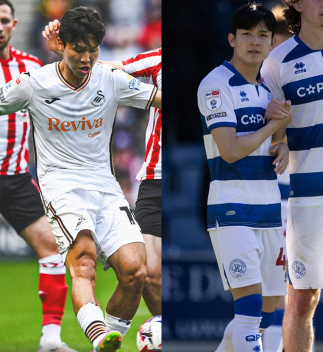 스완지 시티 엄지성이 퀸즈파크레인저스와의 대결에서 2-1로 승리했다. 사진은 스완지 시티에서 활약 중인 엄지성(왼쪽)과 퀸즈파크레인저스에서 활약 중인 양민혁의 모습. /사진=스완지 시티·퀸즈파크레인저스 인스타그램 캡처