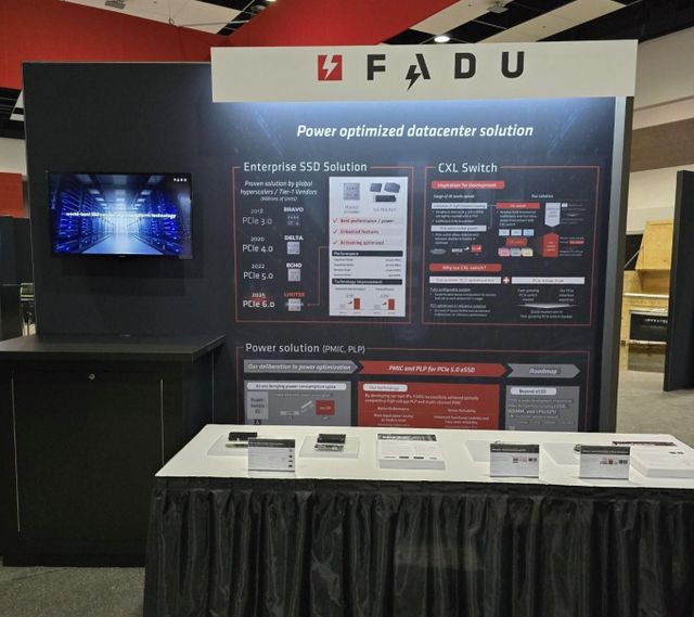 23일(현지시간) 미국 캘리포니아 샌타클래라 컨벤션센터에서 열린 'TSMC 2025 북미 테크놀로지 심포지엄' 이노베이션 존에 설치된 파두 데이터센터 솔루션 전시부스. /사진=파두