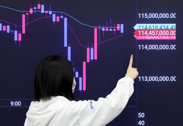 비트코인 가격이 미국 뉴욕증시 나스닥지수 흐름과 다른 양상이다. 사진은 지난 9일 업비트 고객센터 전광판./사진=뉴시스