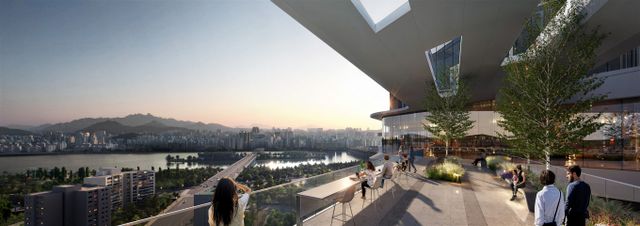 HDC현대산업개발이 서울 용산정비창 전면1구역에 전 조합원 가구가 100% 한강 조망을 누릴 수 있는 평면특화 설계를 공개했다. 사진은 'THE LINE 330' 스카이라인 커뮤니티. /사진=HDC현대산업개발