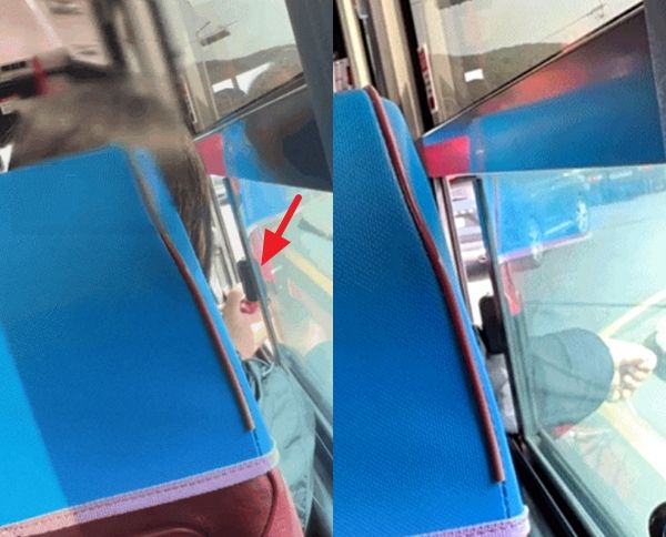 제주 시내버스에서 한 중국인 여성이 창문을 열고 당당하게 담배를 피우는 모습이 포착돼 논란이다. 사진은 중국인 여성이 제주 시내버스에서 담배를 피우는 모습. /사진=SNS 캡처