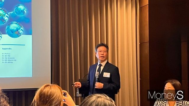박재교 인투셀 대표가 IPO 간담회에서 발언하고 있다. /사진=곽선우 기자 