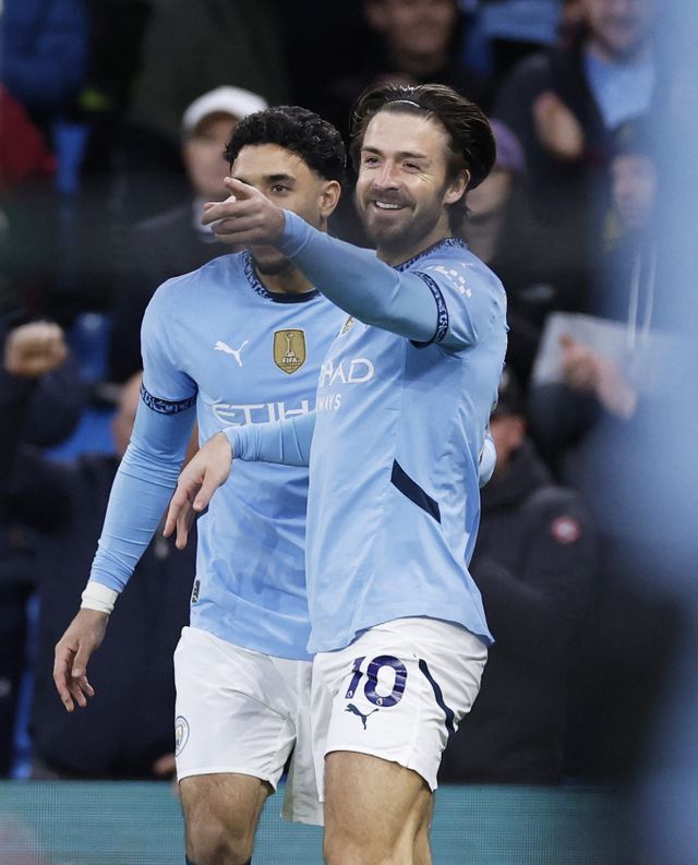 잭 그릴리시가 25년 전에 사망한 동생 킬란을 추모했다. 사진은 3일(한국시각) 영국 맨체스터 에티하드 스타디움에서 열린 2024-25시즌 잉글랜드 프리미어리그(EPL) 30라운드 레스터 시티와 맨체스터 시티의 경기에서 득점에 성공한 잭 그릴리시의 모습. /사진=로이터