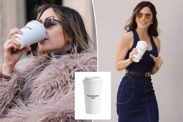 발렌시아가가 800만원이 넘는 테이크아웃 종이 커피컵 모양의 가방을 출시해 논란이다. 사진은 로런 산체스가 발렌시아가 9AM 커피컵 클러치백을 든 모습. /사진=뉴욕포스트 엑스(X·옛 트위터) 캡처