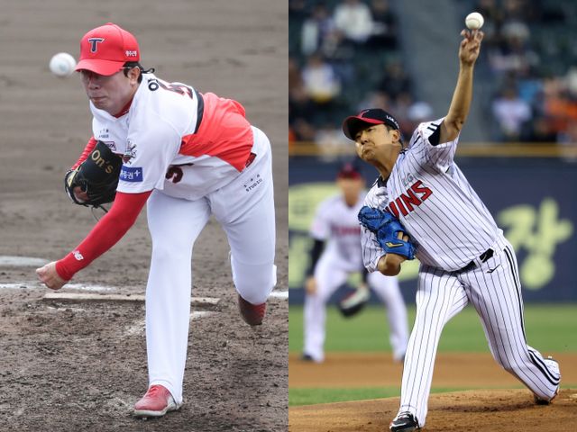 KIA타이거즈 투수 양현종이 통산 180승이자 시즌 첫 승에 도전한다. 사진은 2025시즌 KIA타이거즈에서 활약 중인 양현종(왼쪽)과 LG트윈스에서 활약 중인 송승기의 모습. /사진=뉴스1