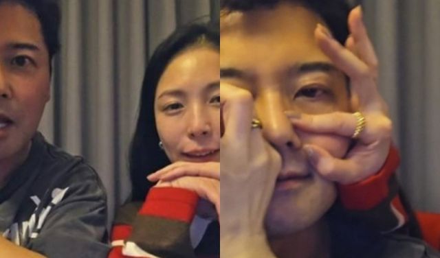 방송인 전현무와 가수 보아가 취중 라이브 방송에서 스킨십이 화제가 되고 있다. /사진=전현무 SNS 캡쳐