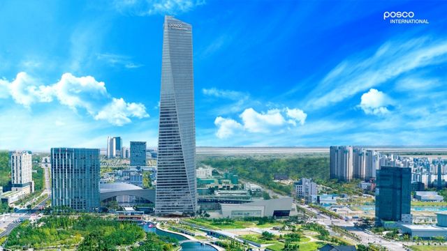 종합상사 포스코인터내셔널과 LX인터내셔널이 16년 만에 최고 수준에 달한 환율 상승을 반긴다. 사진은 포스코인터내셔널의 송도본사 전경. /사진=포스코인터내셔널