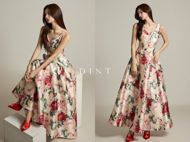 딘트가 로맨틱한 여름 휴가에 잘 어울리는 리조트룩 컬렉션을 선보였다. 사진은 D9538 미카도 플라워 원피스. /사진=딘트