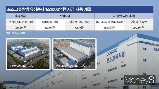포스코퓨처엠이 미래 성장 동력 확보를 위해 총 1조1000억원 규모의 주주배정 유상증자를 결정했다. /그래픽=강지호 기자