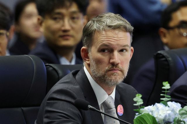 미국과 중국이 한국 제주에서 열린 아시아태평양경제협력체(APEC) 통상장관회의를 통해 회담을 가졌다. 사진은 제이미슨 그리어 미국 무역대표가 15일(한국시각) 제주 서귀포시 국제컨벤션센터에서 열린 APEC 개막식에 참석한 모습. /사진=로이터