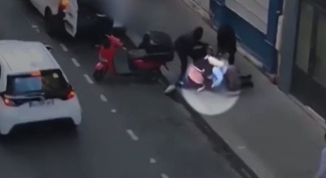 암호화폐 기업가의 딸과 손자가 프랑스 파리 도심에서 납치 미수 사건을 겪었다. 사진은 납치범들이 지난 13일(현지시각) 암호화폐 기업가 가족들을 납치하려고 한 모습. /사진=CNN 영상 캡처