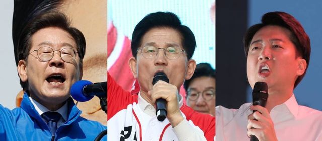주요 대선후보 3인의 발언과 스타일 등에서 변화가 감지되고 있다. 사진은 왼쪽부터 이재명 더불어민주당 대선후보, 김문수 국민의힘 대선후보, 이준석 개혁신당 대선후보의 모습. /사진=뉴스1