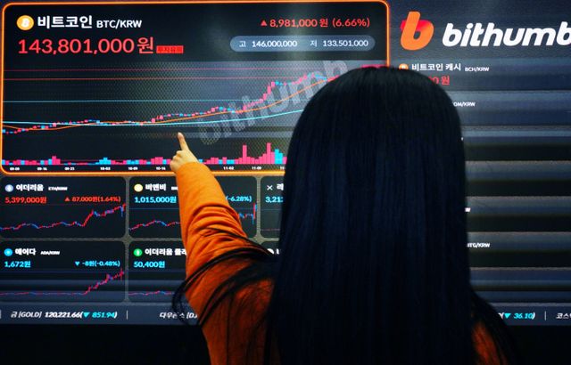 빗썸의 올해 1분기 매출액과 영업이익이 성장했다. 사진은 서울 강남구 빗썸 라운지 전광판에 비트코인 시세가 표시돼 있는 모습. /사진=임한별 기자 