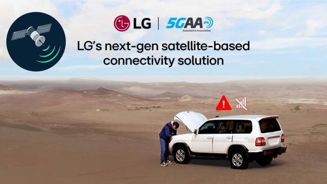 LG전자의 차량 내 차세대 음성통신 솔루션을 설명하는 이미지. AI 기술로 인공위성 등 비지상 통신망 기반 음성통신에 필요한 데이터 용량을 줄여, 지상 통신망이 끊긴 상황에도 구조센터 등과 원활히 커뮤케이션할 수 있게 하는 솔루션이다. /사진=LG전자