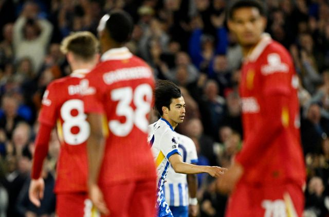 미토마 카오루가 리버풀과의 경기에서 리그 10호골을 터트리며 첫 리그 두 자릿수 득점에 성공했다. 사진은 20일(한국시각) 브라이튼 앤 호브 알비온과 리버풀의 경기에서 리그 10호골을 터트린 미토마 카오루의 모습. /사진=로이터