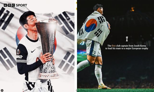 잉글랜드 프리미어리그(EPL) 토트넘의 주장 손흥민(33)이 프로 데뷔 15년 만에 생애 첫 우승컵을 들어올렸다. /사진=BBC·토트넘 홋스퍼 인스타그램 캡처