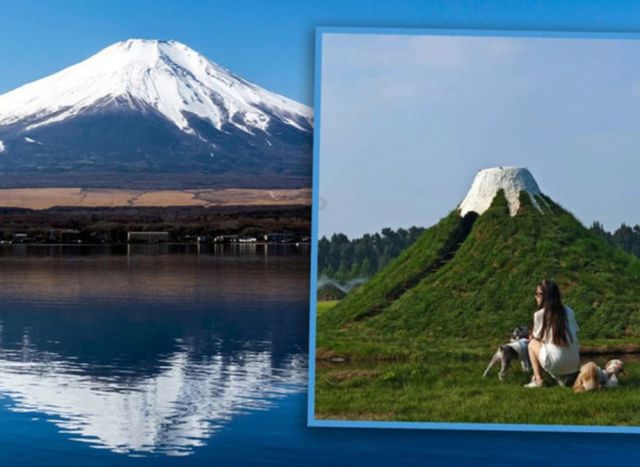 중국의 한 관광지가 '짝퉁' 논란에 휩싸였다. 사진은 중국 허베이성의 한 관광지가 언덕 정상에 페인트를 칠한 모습. /사진=서경덕 성신여대 교수 페이스북 캡처