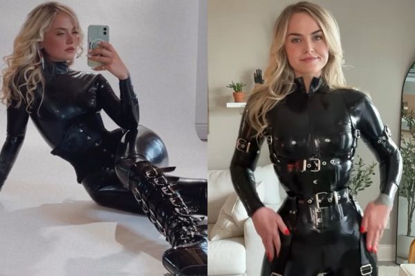 방귀를 판매해 화제를 모은 스테파니 마토가 이번엔 땀을 판매하고 있다. 사진은 스테파니 마토가 검은색 가죽 의상을 입은 모습. /사진=스테파니 마토 인스타그램 캡처