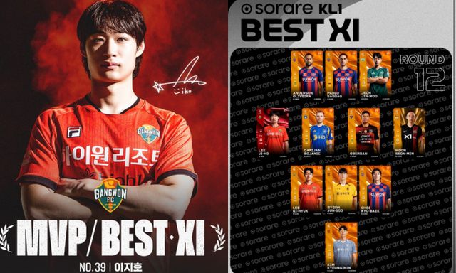 강원FC 이지호가 한국프로축구연맹이 뽑은 K리그1 12라운드 MVP에 선정됐다. 사진은 8일 K리그1 12라운드 MVP에 선정된 강원FC 이지호의 모습. /사진=강원FC 인스타그램 캡처