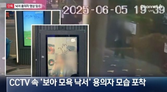 서울 도심 곳곳에 가수 보아를 비방하는 낙서를 한 용의자의 모습이 포착됐다. /사진=채널A 뉴스 캡처