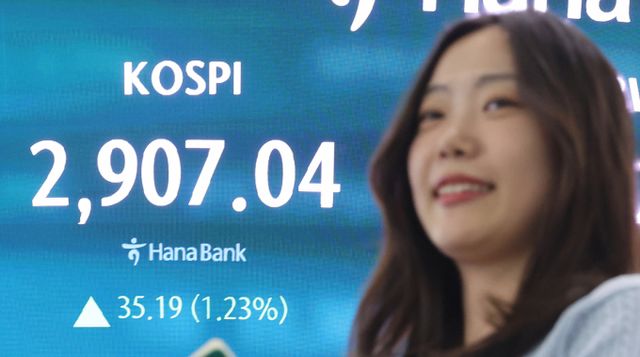 코스피가 3년 5개월 만에 2900선을 넘은 지난 11일 오후 서울 중구 하나은행 본점 딜링룸 전광판에 종가가 표시되고 있다. /사진=뉴스1 이동해 기자