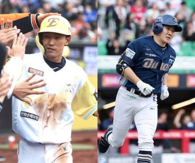 한화 이글스 황영묵과 NC다이노스 박민우가 나눔 올스타 2루수 한 자리를 두고 치열한 경쟁을 펼치고 있다. 사진은 한화에서 활약 중인 황영묵(왼쪽)과 NC에서 활약 중인 박민우의 모습. /사진=뉴스1