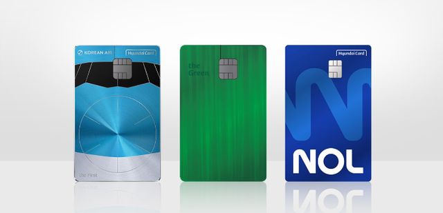 지난달 현대카드의 개인 해외 신용카드 결제액은 3148억원으로 집계됐다. 사진은 왼쪽부터 '대한항공카드 the First Edition2' 'the Green Edition3' 'NOL 카드'. /사진=현대카드