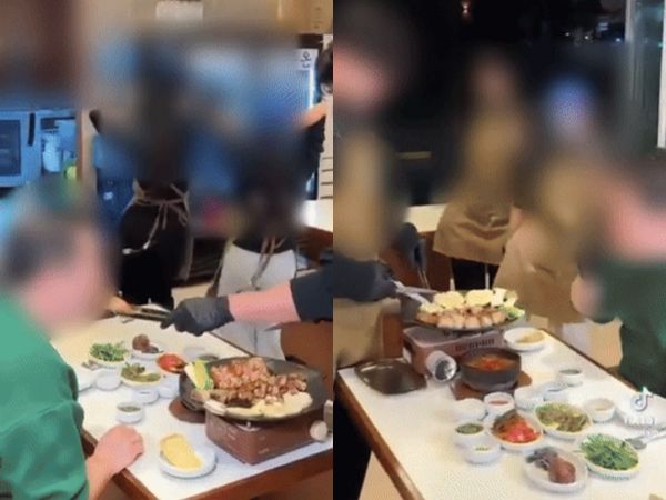 서울의 한 곱창집이 여직원들이 춤추는 영상으로 홍보에 나섰다가 뭇매를 맞았다. 사진은 손님 앞에서 춤추는 여직원들의 모습. /사진=온라인 커뮤니티 캡처
