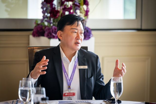 존림 삼성바이오로직스 대표가 인적분할로 이해 상충 등의 문제를 해결할 수 있다고 언급했다. 사진은 17일(현지시각) 미국 보스턴에서 기자간담회를 진행한 존림 대표. /사진=삼성바이오로직스